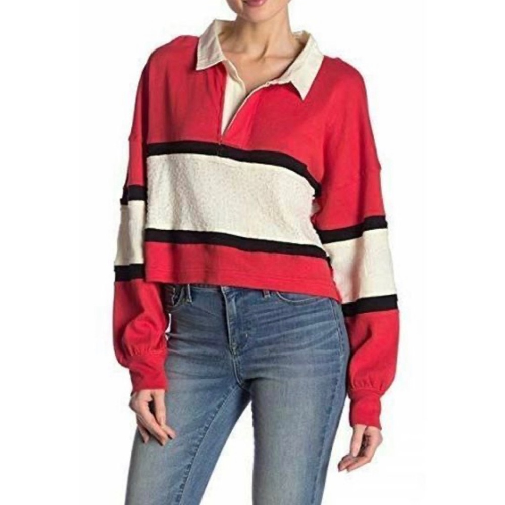 Free People red/white/ sequin rugby top